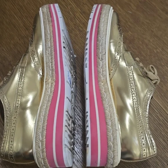 Prada Metallic Gold Platform Sneakers with Pink Stripe - Picture 3 of 5